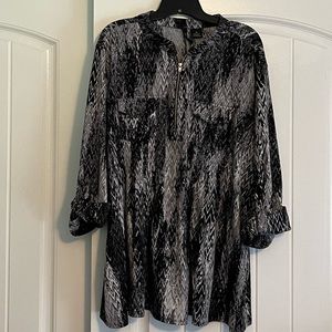 New Direction Blouse with zip neck and roll up 3/4 sleeve